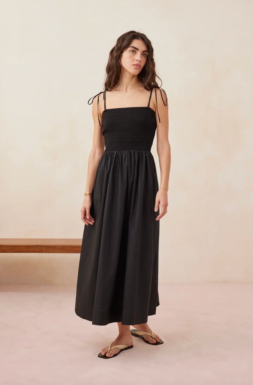 Palome Kensington Organic Cotton Black A-Line Midi Dress Size 8